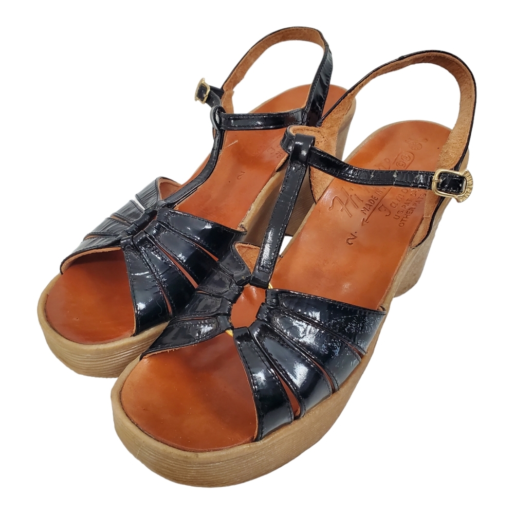 Vintage FAMOLARE HI THERE Sandals Leather 70s Platform Groovy Wavy